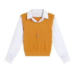 Amy Byer 2Fer Vest Blouse Mustard Yellow L 14